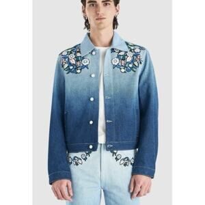 $2,995 NWT CASABLANCA Gradient Floral Embroidery Denim Jacket Indigo Size L